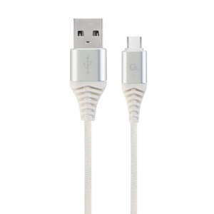 CABLEXPERT PREMIUM COTTON BRAIDED TYPE-C USB CHARGING AND DATA CABLE 1M SILVER/WHITE RETAIL PACK