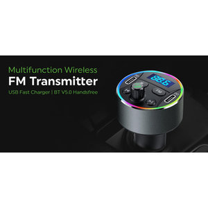 POWERTECH FM Transmitter & φορτιστής 40W PT-1027, οθόνη, RGB, Bluetooth