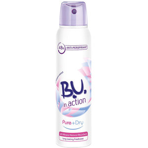 BU IN ACTION DEO SPRAY PURE & DRY 150ML  (hot weekends - ULTIMATE OFFERS)