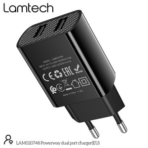 LAMTECH TRAVEL WALL CHARGER 2.1A WITH 2xUSB BLACK