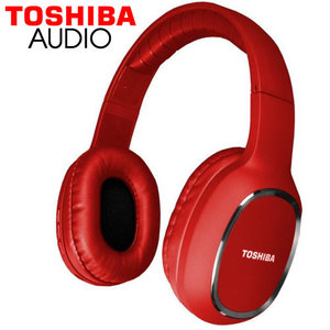 TOSHIBA AUDIO BLUETOOTH SPORT RUBBER COATED STEREO HEADPHONE RED REFURBISHED
