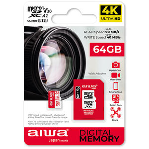 AIWA MICRO SD CARD 64GB CL10 4K WITH ADAPTER