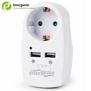 ENERGENIE 2-PORT USB CHARGER WITH PASS-THROUGHT AC SOCKET 2.1A WHITE REFURBISHED