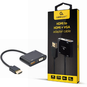 CABLEXPERT HDMI MALE TO HDMI FEMALE+VGA FEMALE+AUDIO ADAPTER CABLE BLACK RETAIL PACK