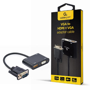 CABLEXPERT VGA TO HDMI+VGA ADAPTER CABLE 0,15M BLACK RETAIL PACK