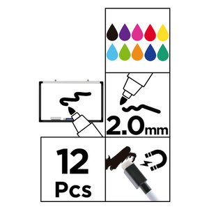 MP χρωματιστοί μαρκαδόροι ασπροπίνακα PE128-03, πάχος μύτης 2mm, 12τμχ