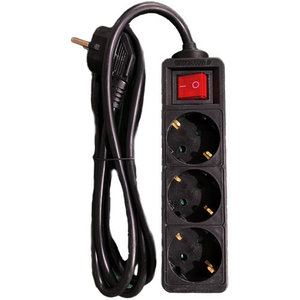 LAMTECH POWER STRIP WITH SWITCH 3 OUTLETS BLACK 3M