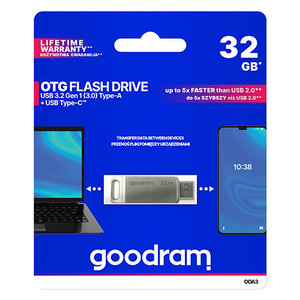 GOODRAM OTG FLASH DRIVE USB3.2 GEN1 32GB & TYPE-C SILVER