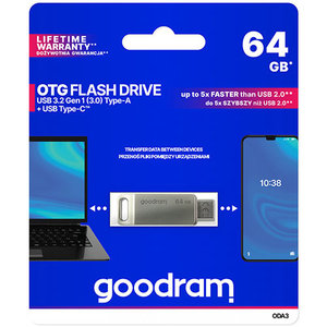 GOODRAM OTG FLASH DRIVE USB3.2 GEN1 64GB & TYPE-C SILVER