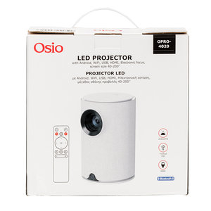 Osio OPRO-4020 Γκρι/Άσπρος Projector Android με λάμπα LED 1280*720p, 40-200″, Βluetooth, USB, HDMI, Wifi, 150 ANSI LUM, ηλεκτρ. εστίαση και τηλεχειριστήριο-2*3W