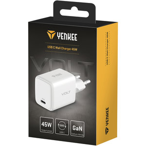 YENKEE YAC G45 VOLT Φορτιστής USB-C, 45W Τεχνολογίας GaN με QC 4.0+, PD 3.0, AFC, FCP, Λευκός
