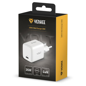 YENKEE YAC G35 VOLT Φορτιστής USB-C, 35W Τεχνολογίας GaN με QC 4.0+, PD 3.0, AFC, FCP, Λευκός