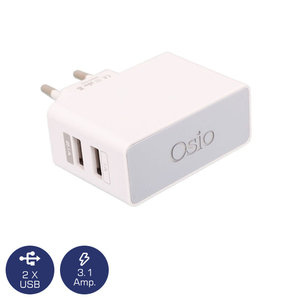 Osio OTU-385W Λευκό Διπλός φορτιστής ρεύματος με 2 USB και LED 5 V 1000 / 2100 mA